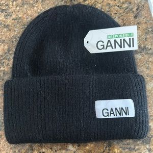 New GANNI Structured Wool Blend Rib Beanie